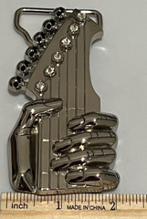 Hand Playing Guitar Belt Buckle Musician Guitarist with Skulls and Bling