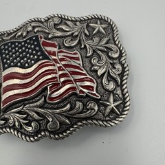 Patriotic American Flag Western Belt Buckle Silver Tone Red Blue Enamel Stars
