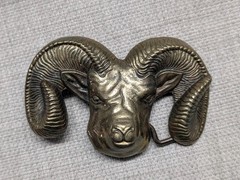 vintage 1970s belt buckle RAM longhorn SOLID BRASS mountain goat WESTERN cowboy