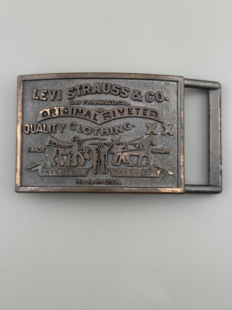 Levi Strauss Two Horse Riveted Belt Buckle Vintage Jeans Denim 1970s 80s