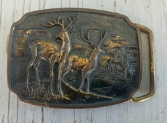 VtgBrassBeltBuckleDeerBuckHunterGoldWesternClassicBikerRockabillyUSACowboy70s80s