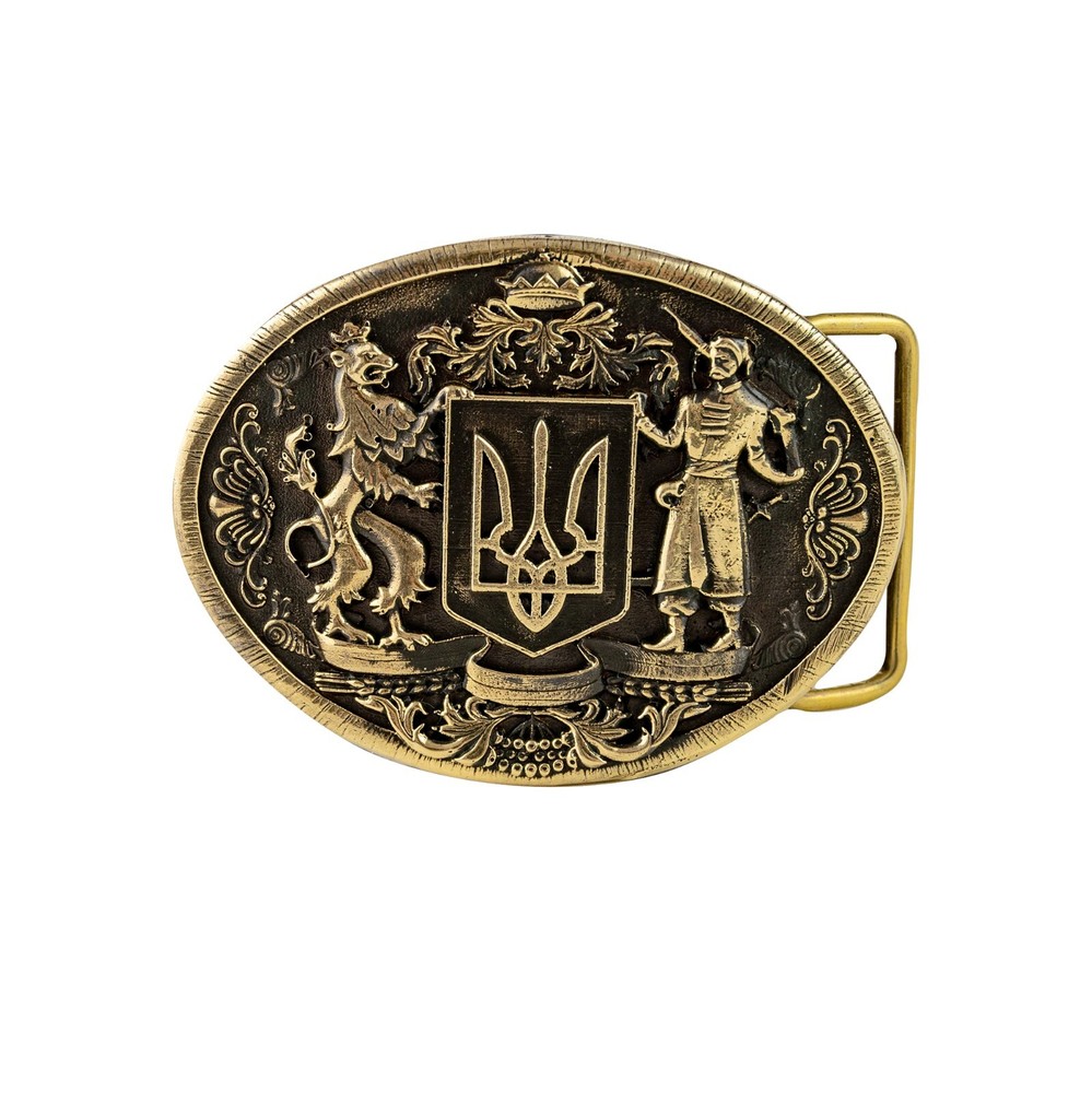 Brass belt buckle Ukrainian Trident, Tryzub, The Great coat of arms of Ukraine.