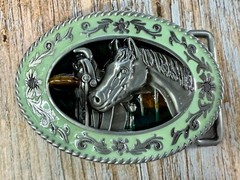 Horse Head and Saddle Enamel Rodeo Cowboys Cowgirls Dimensional Belt Buckle