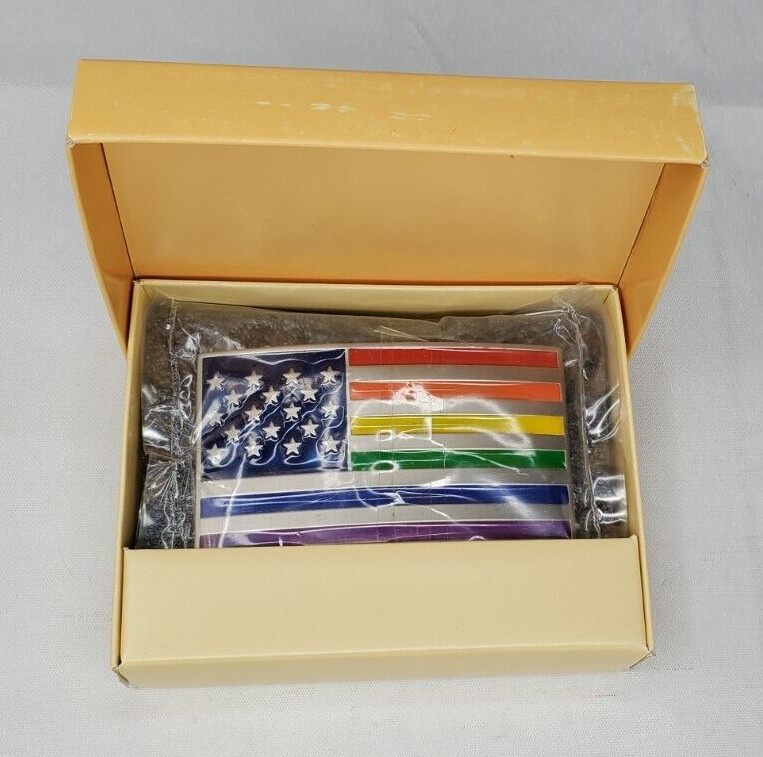 Belt Buckle Enamel Rainbow USA American Flag LBGTQ fits 1.5&Prime; belt
