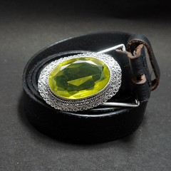 Handcrafted 925 Sterling Silver Peridot Green Quartz Faceted Oval Belt