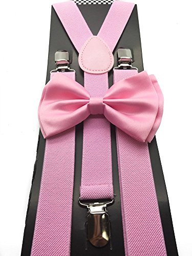 Blush Light Pink SUSPENDERS And BOWTIE Matching Set Tuxedo Wedding Prom
