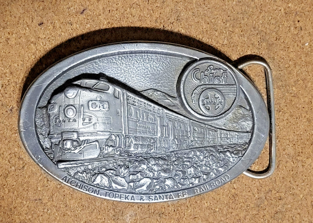Super Chief Santa Fe -Atchison Topeka & Santa Fe Rai1road Pewter Belt Buckle