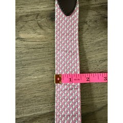 Vineyard Vines Pink Whale Print Silk & Leather Belt Solid Brass Buckle Size 54