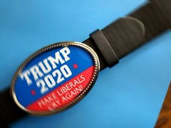 TRUMP Epoxy Belt Buckle – MAKE LIBERALS CRY AGAIN !& Black Bonded Leather Belt