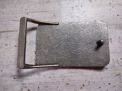 Vintage FLI Realtor JH Branded Leather and Brass Belt Buckle 3&Prime; by 2&Prime;