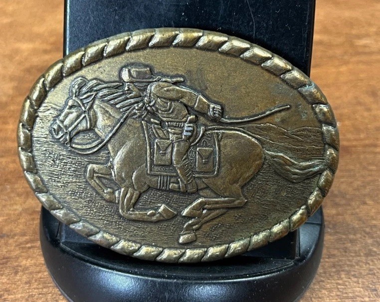 Pony Express Belt Buckle Brass 1981 Commemorative Western Cowboy Rodeo