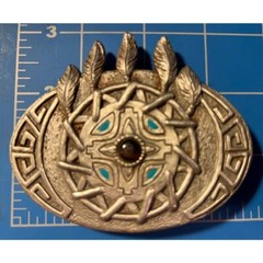 Belt Buckle Silver with inlay and feathers 3-1/2&Prime; Womens Mens Unisex