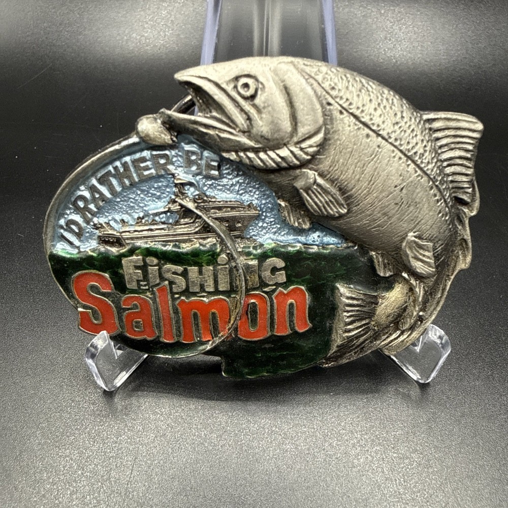 Intake 1982 I&rsquo;d Rather Be Salmon Fishing Belt Buckle Great American Buckle Co
