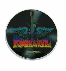 Rock N&rsquo; Roll Vinyl Picture Disc Design Winged Electric Guitar Belt Buckle