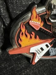 Plastic Guitar Hero Belt Buckle With Skull & Flames
