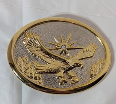 Eagle Belt Buckle Oval W/ Gold & Silver Tones Diamond Rhinestone Accent