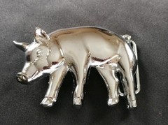 PIG FARMER HOG FARM ANIMAL CHROME PLATED SHAPED SOLID BRASS BELT BUCKLE BARON