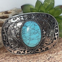 Turquoise Stone Silver Western Southwest men unisex Belt Buckle Ranch Wear Rodeo