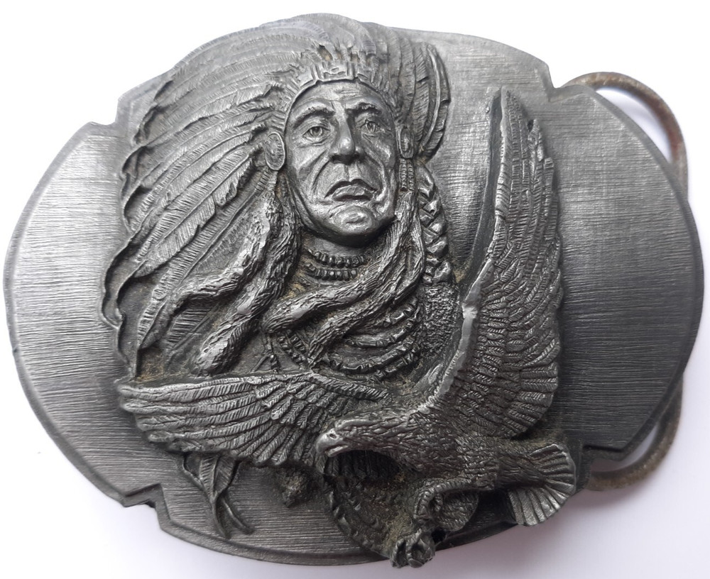 1989 Siskiyou Belt Buckle Indian Chief Joseph & eagle 3.25&Prime; long