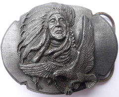 1989 Siskiyou Belt Buckle Indian Chief Joseph & eagle 3.25&Prime; long