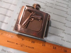 Vintage ~ Belt Buckle Flask with Gun/Pistol Design ~