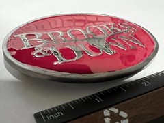 Brooks and Dunn RED Enamel Belt Buckle Solid Metal Country Music Pewter
