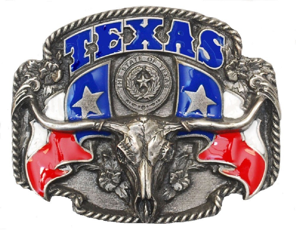 Texas Steerhead Enameled Belt Buckle 3-1/4 Inches x 2-1/2 Inches Made in USA