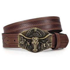 TRIWORKS Western Cowboy Leather Belt for Men Women Fit Size 34&Prime;-37&Prime;, Coffee