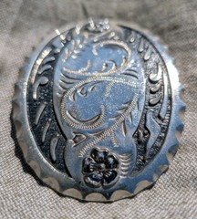 Vintage Belt Buckle Made in USA Black & Silver Western Style 3- 1/2&Prime; X 2- 3/4&Prime;