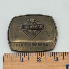 Vintage 1996 Handyman Club of America Life Member Belt Buckle Brass Tone Hammer