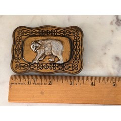 Vintage Two Tone Bear Belt Buckle Gold Silver Filigree Made in Japan Western