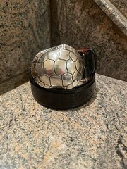 RARE!! HUGE!! Kieselstein Cord Silver Turtle Buckle W/Black Lizard Belt Size 2