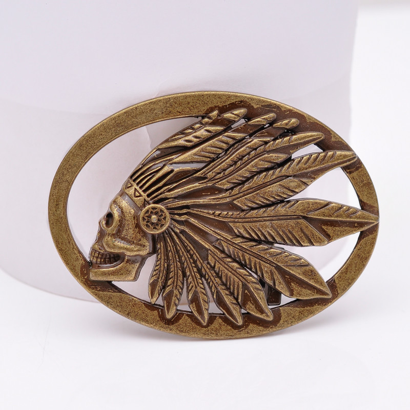 Retro Bronze Cowboy Indian Chief Head Western Indian Metal Fashion Belt Buckle