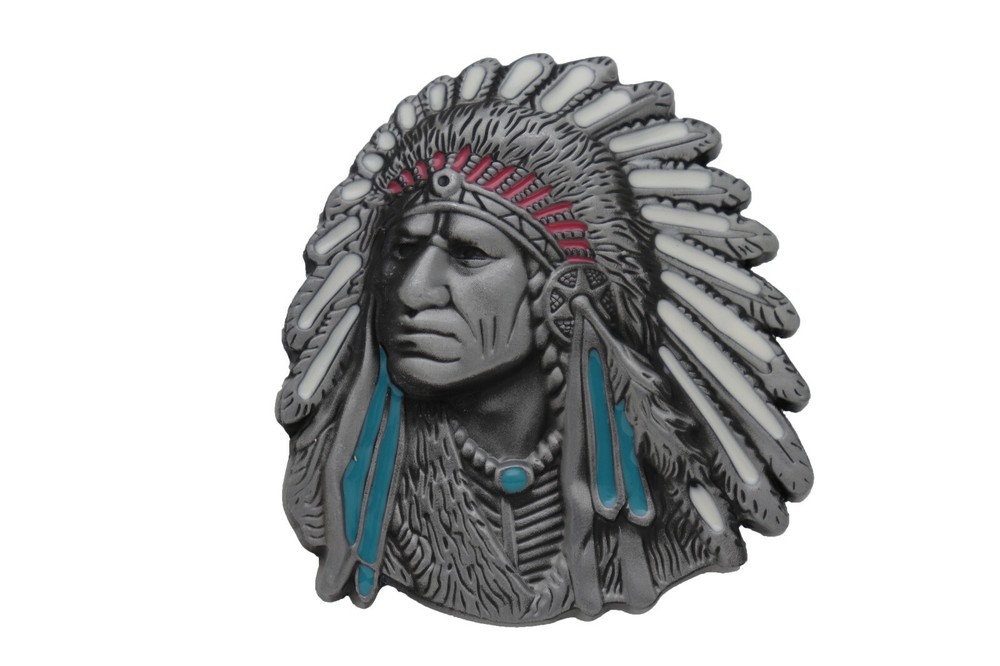 Men Silver Metal Western Fashion Belt Buckle Cowboy Native American Indian Face