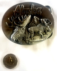 Alaska Moose Belt Buckle Silver-Tone Metal for 2&Prime; Belt 3.25&Prime; Long 1992