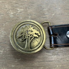 Brass BTS Big Tree Belt Buckle w/Brown Leather Western Hippie Boho Belt Size 38