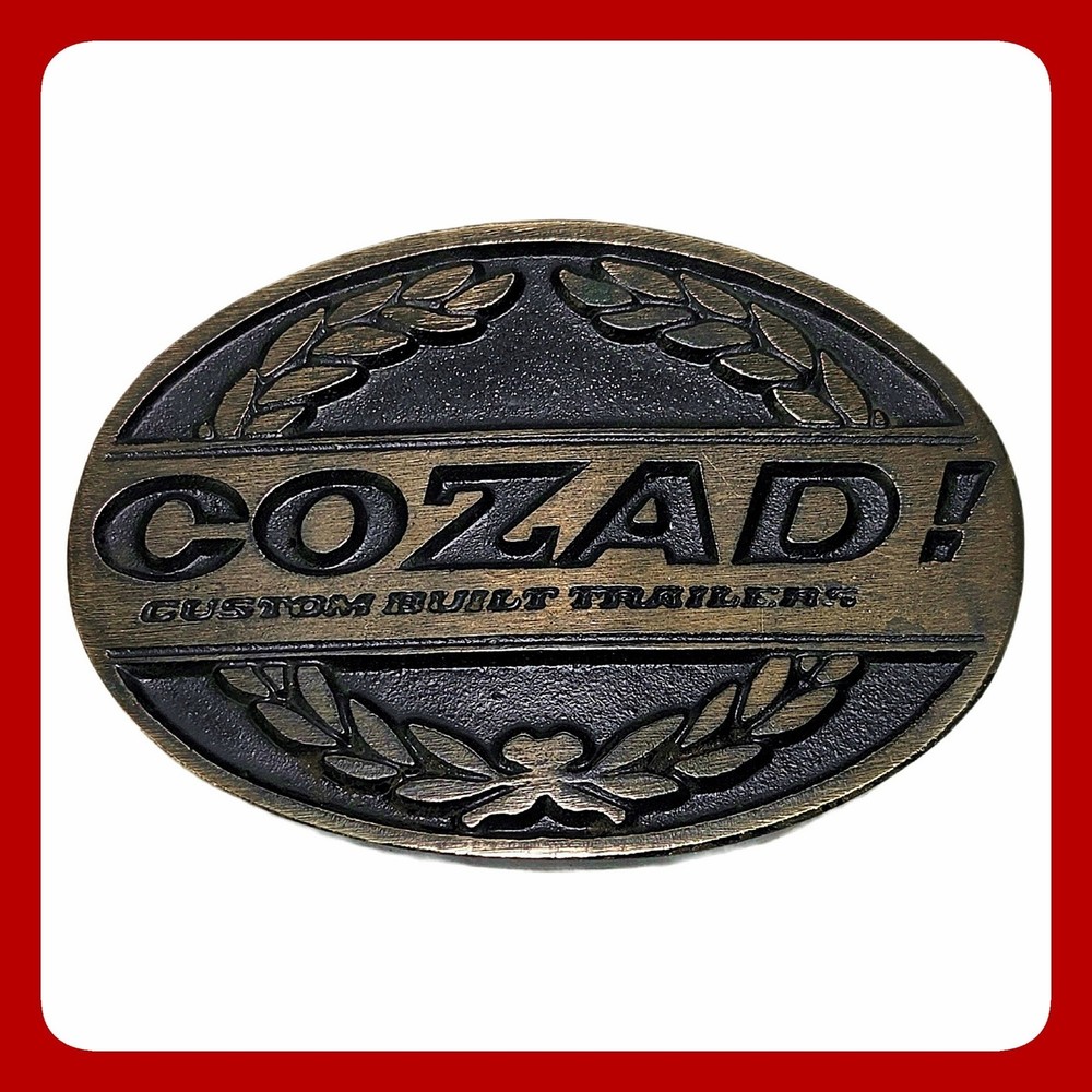 Cozad Custom Built Trailers Solid Brass Belt Buckle Oval Vintage Provo Utah Euc