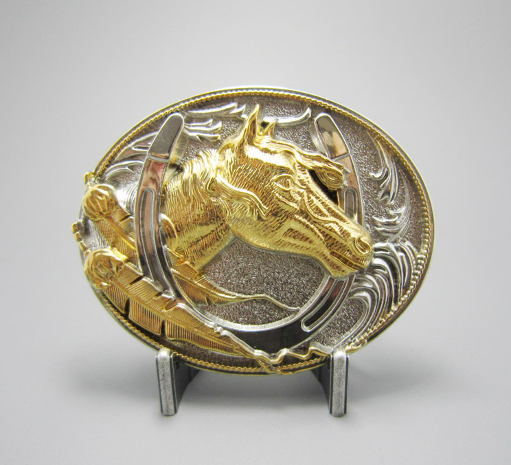 Gold/Silver Tone Horse Horseshoe Cowboy Western Metal Belt Buckle