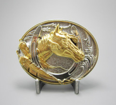Gold/Silver Tone Horse Horseshoe Cowboy Western Metal Belt Buckle