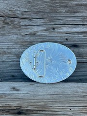 Western Style Matte Black and Silver Oval Shaped Gold Initial B Belt Buckle