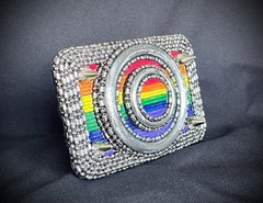 “Armor of Color” Pride Belt Buckle OOAK Rainbow Wood Inlay – Darren McNeese