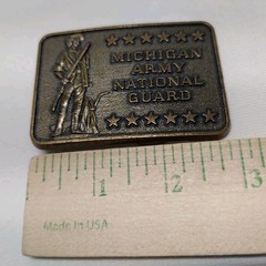 MICHIGAN ARMY NATIONAL GUARD Belt Buckle Framed With Stars Brass 2&Prime;X3&Prime;