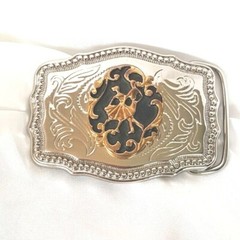 Belt Buckle Dancing Couple Made in the USA Embossed Black/Silver/Gold tone
