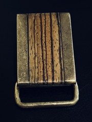 Solid Brass Belt Buckle Mens Rectangular Wood Inlay Brown Gold Western Fits 1.5&Prime;