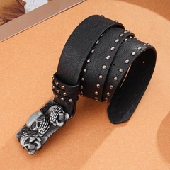 JAZTAKU Mens Punk PU Leather Skull Belt Gothic Rock Style Medium, A2: