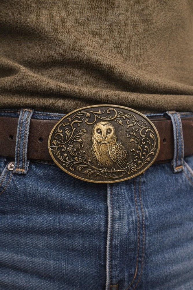 Owl Belt Buckle Western Style Bird Lover Barn Owl Cowboy Fashion Accessory