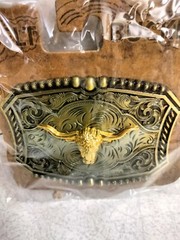 Western Rodeo, Bull Riding with 3-D Bull or Steer metal belt Buckle, New! #2