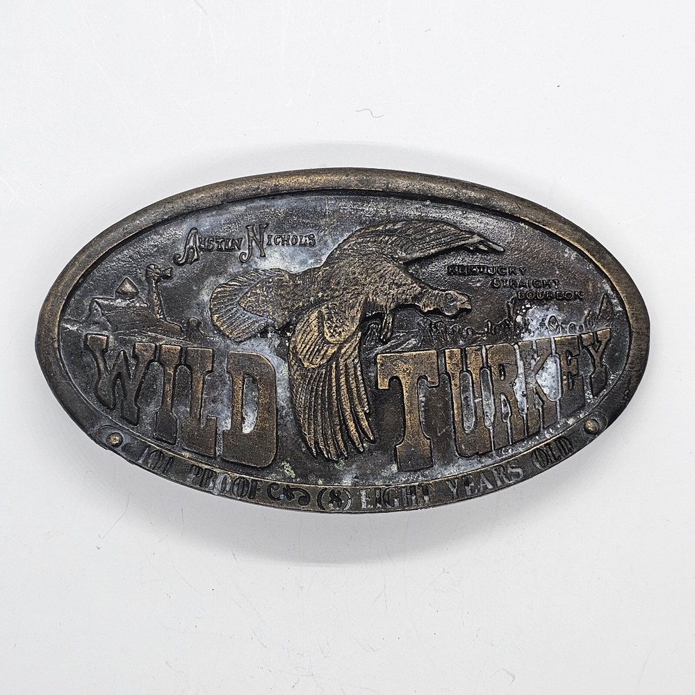 Vintage 1974 Wild Turkey Bergamot Brass Works Austin Nichols Bourbon Belt Buckle