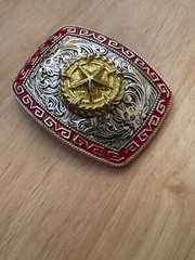 Western Buckle Gold Silver Red Texas Star Cowboy 2 » Hebilla Vaquero Estrella