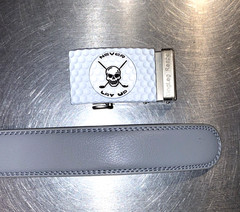 Golf Belt Leather w/Ratchet Buckle Removable Ball Marker Skull Reaper Light Gray